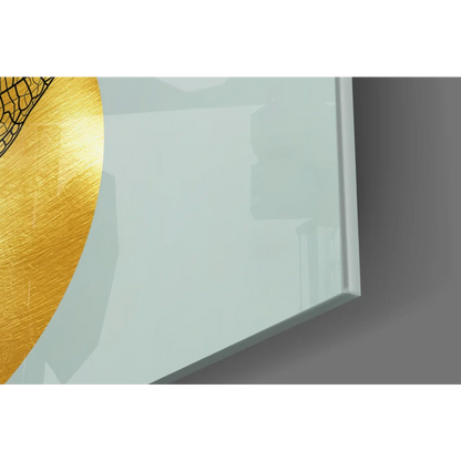 Sleek teal gold tree glass wall art with shimmering leaves and bold circular design