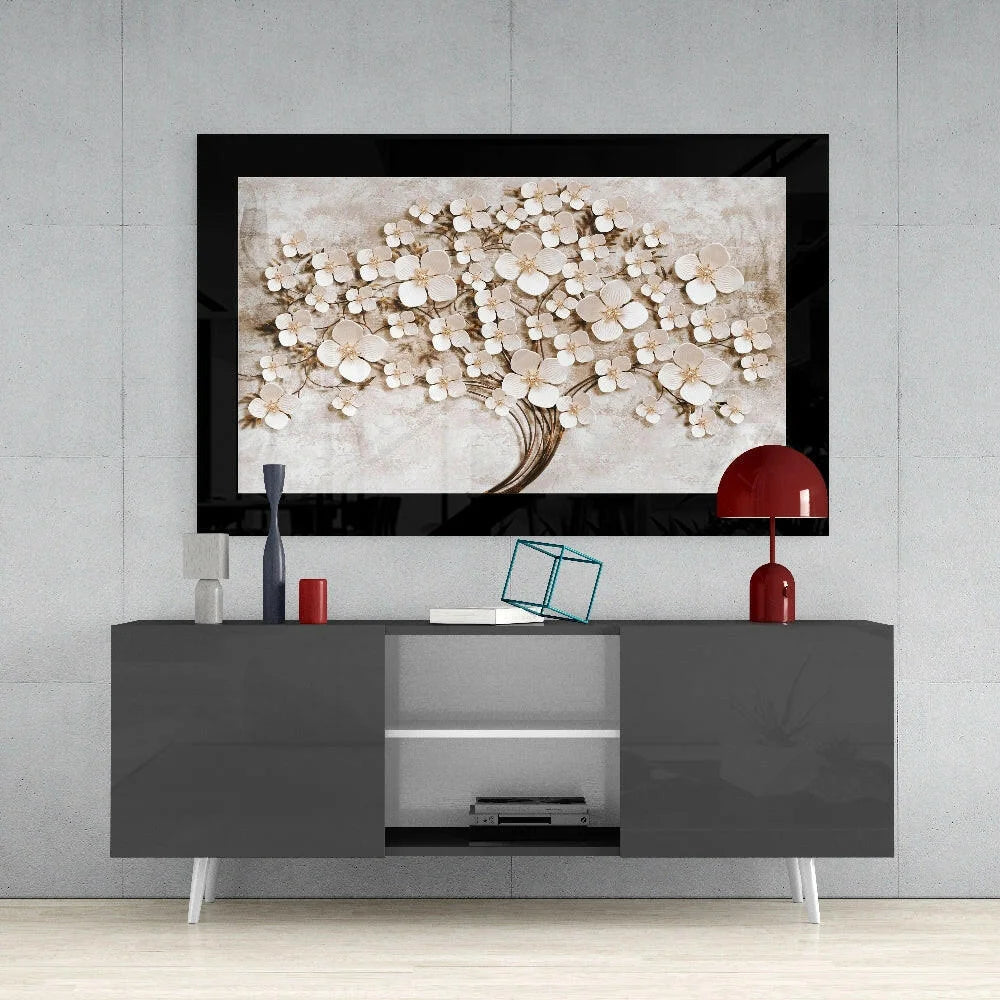 Stunning 3D Floral Glass Wall Art with Gold Accents | Contemporary Home Wall Art | vintageantiquesgifts.com