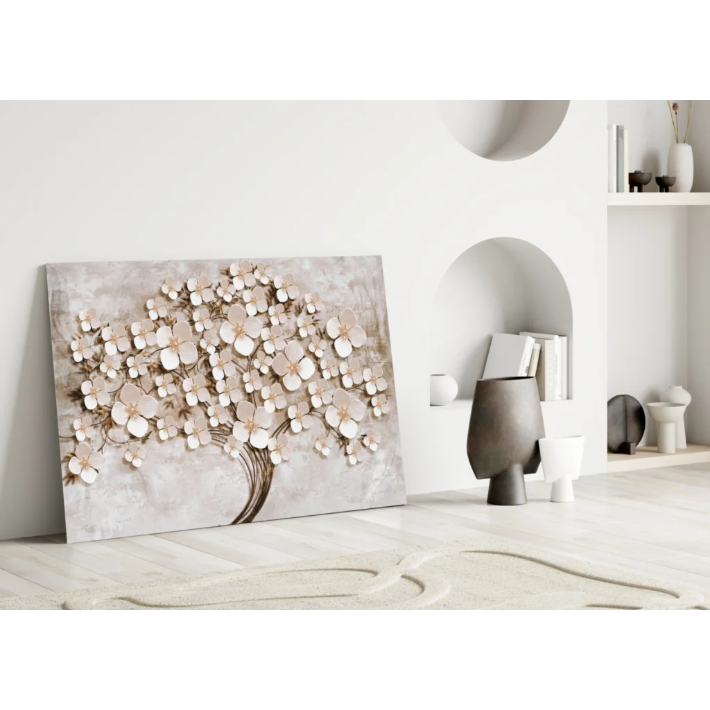 Stunning 3D floral tree wall art with textured cream blossoms