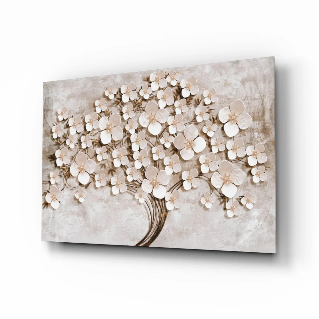 Stunning 3D floral tree wall art with textured cream blossoms