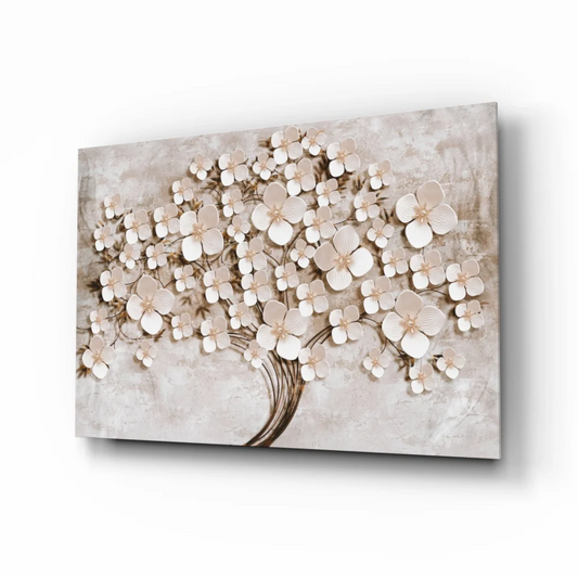 Stunning 3D floral tree wall art with textured cream blossoms