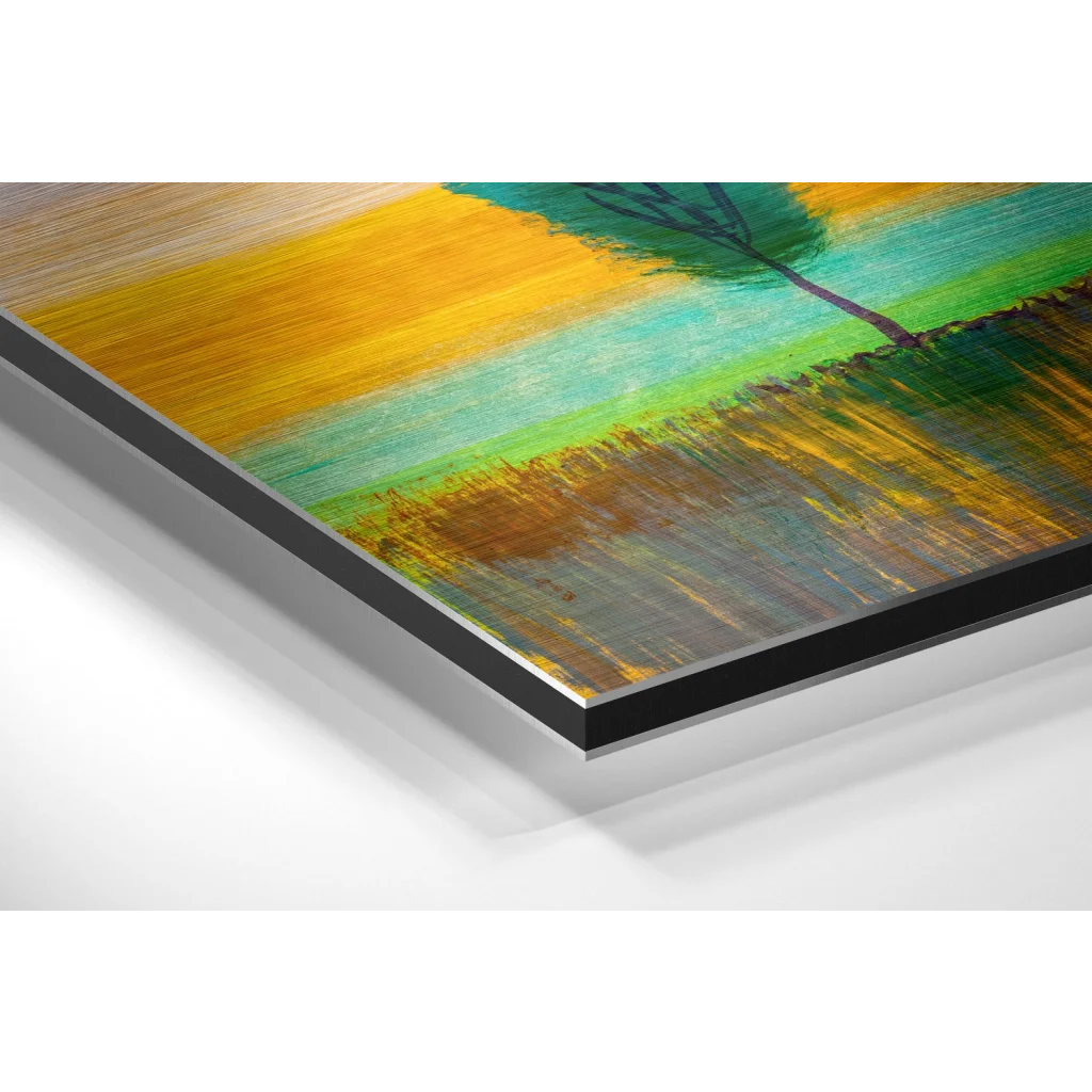 Vibrant abstract tree art on brushed aluminium dibond