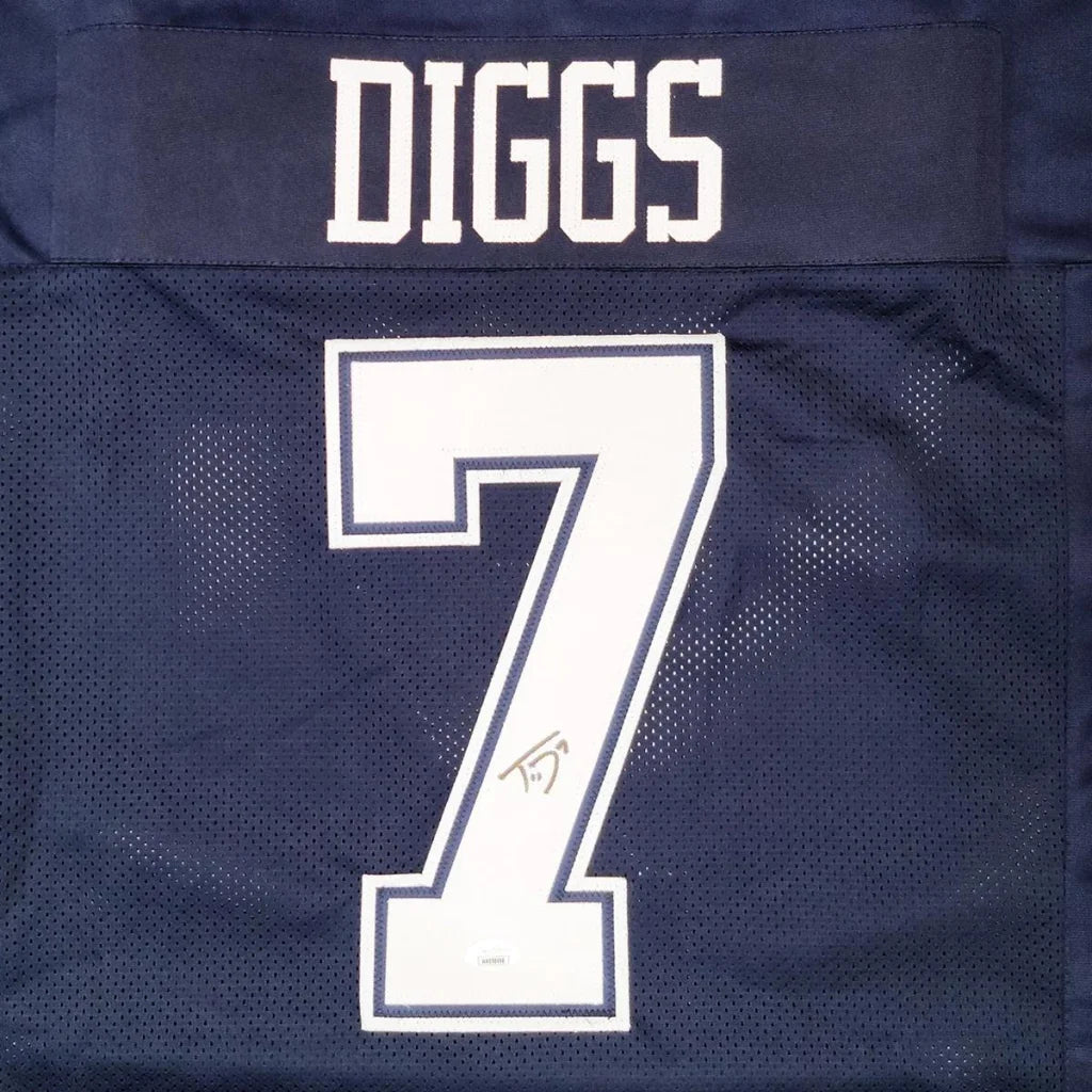 Trevon Diggs autographed navy blue custom jersey with white number 7