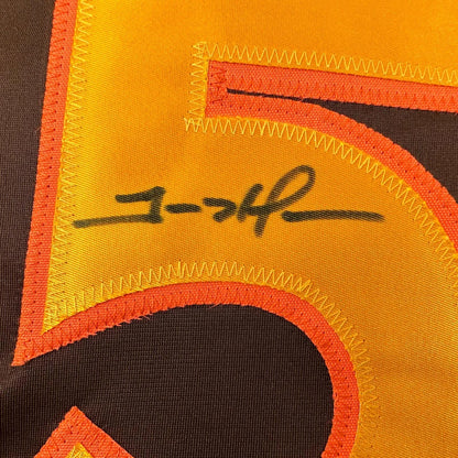 Autographed golden-orange Trevor Hoffman custom jersey from professional sports league