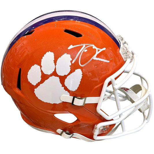 Trevor Lawrence autographed Clemson Tigers orange football helmet with white paw print