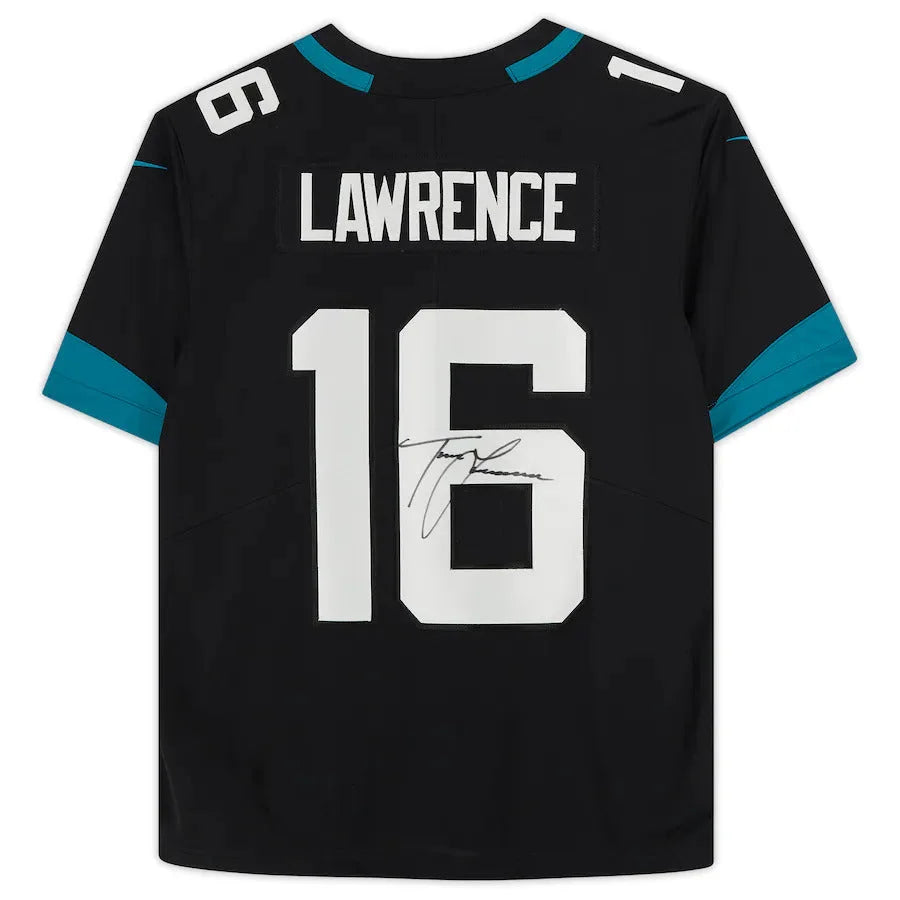 Trevor Lawrence autographed black Nike Jaguars jersey with teal accents