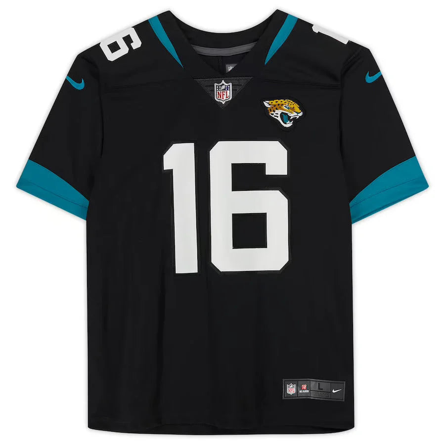 Trevor Lawrence autographed black Nike Jaguars jersey with teal accents
