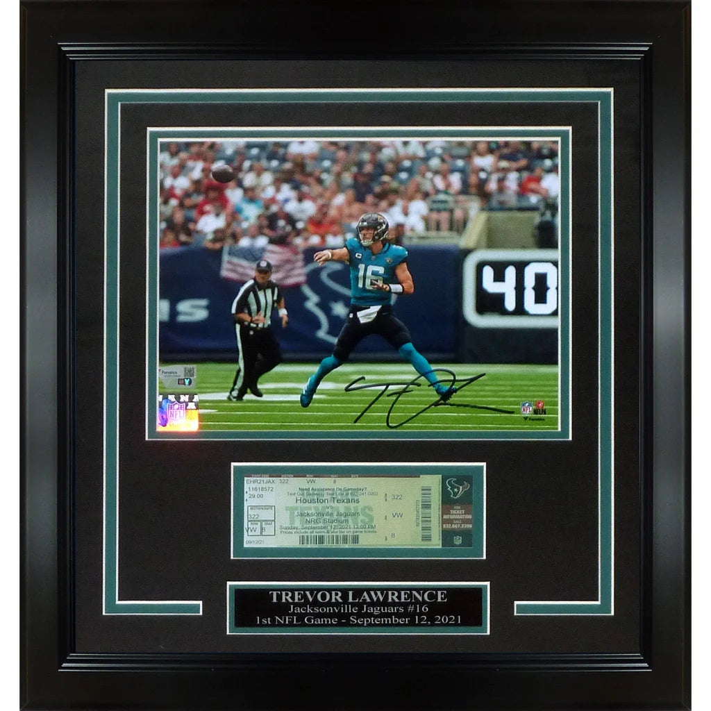 Trevor Lawrence autographed 8x10 Jacksonville Jaguars photo with game ticket