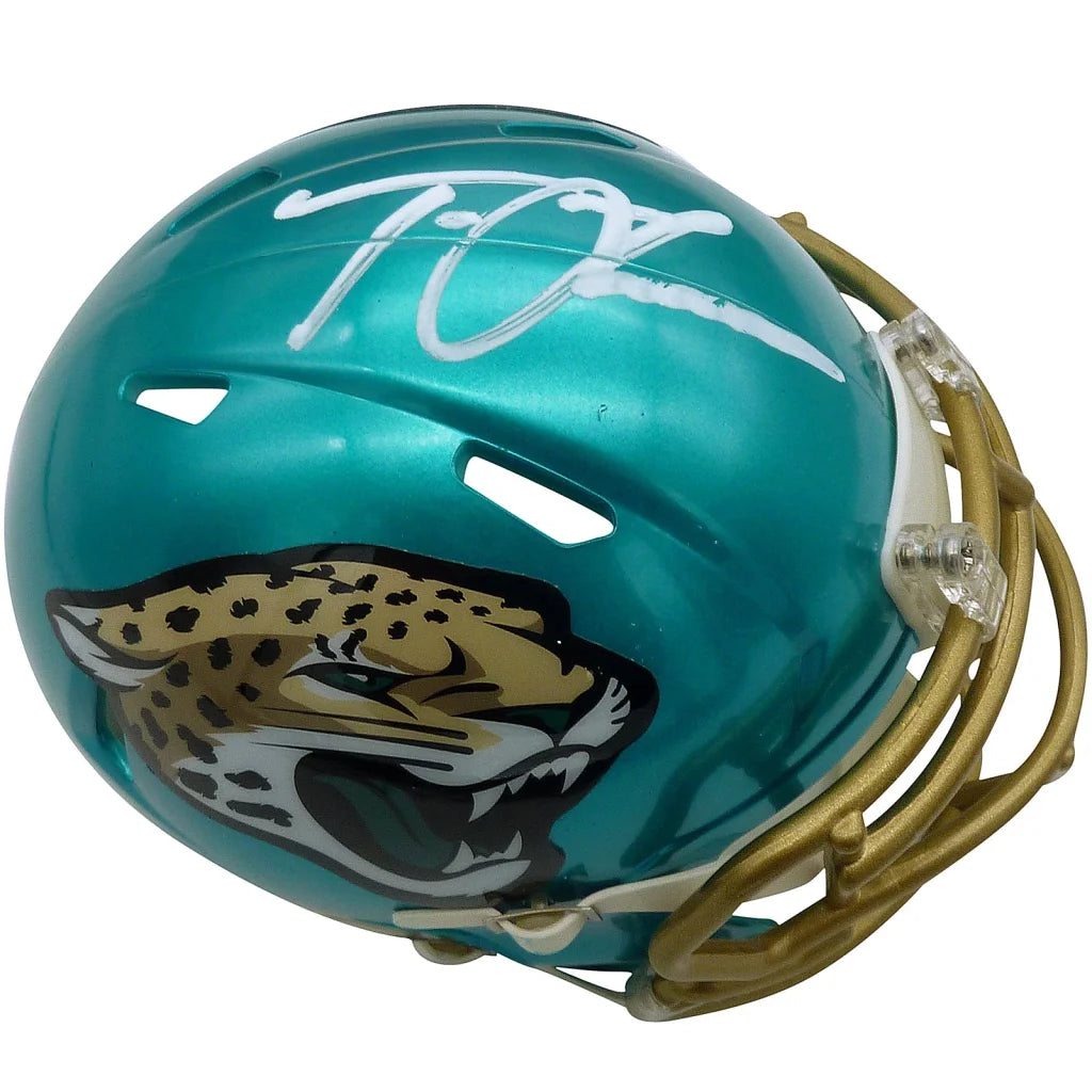 Trevor Lawrence autographed Jacksonville Jaguars mini helmet in teal and gold