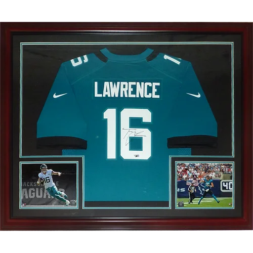 Trevor Lawrence autographed deluxe framed jersey teal #16