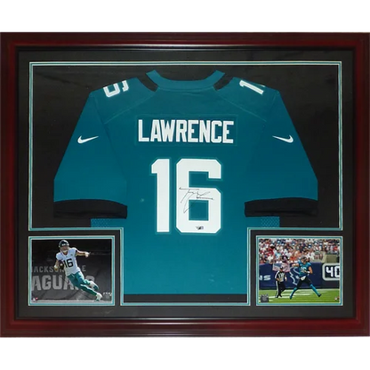 Trevor Lawrence autographed deluxe framed jersey teal #16