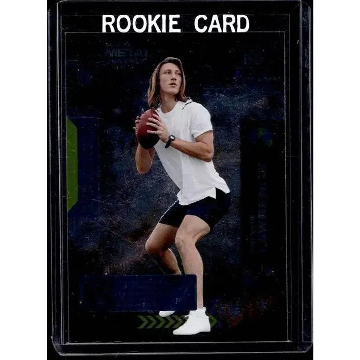 Trevor Lawrence Skybox Metal Universe rookie card featuring male football player throwing