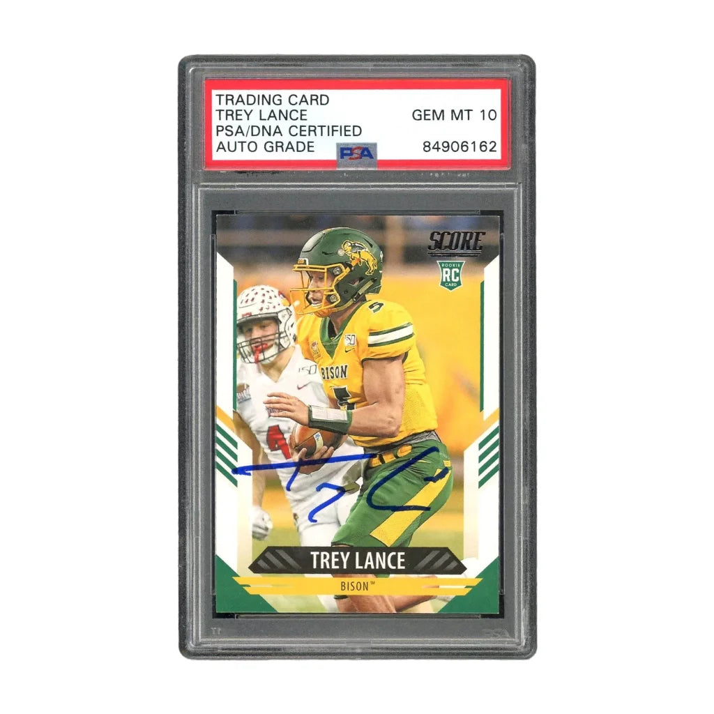 Trey Lance Gem Mint 10 autographed rookie card PSA graded in clear plastic