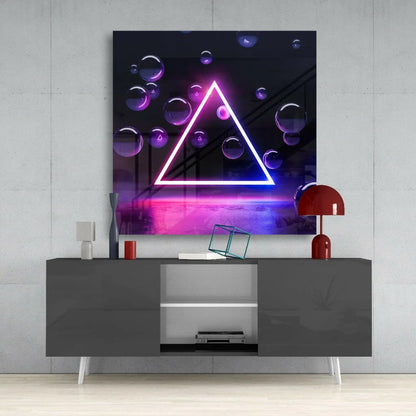 Neon Triangle Glass Wall Art with Purple Bubbles | Contemporary Home Wall Art | vintageantiquesgifts.com