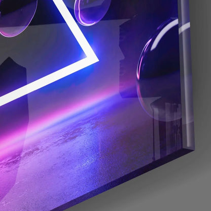 Neon Triangle Glass Wall Art with Purple Bubbles | Glass Wall Art Print | vintageantiquesgifts.com