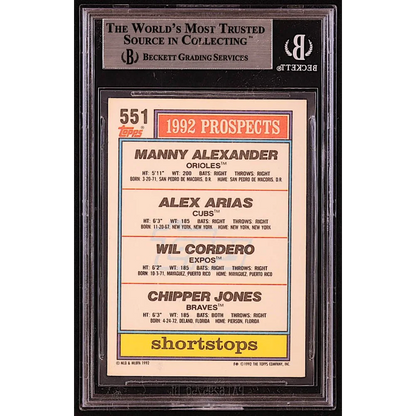 Baseball card with Chipper Jones Manny Alexander and Alex Arias in BGS holder