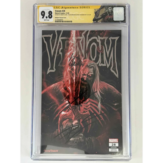 Triple signed Tyler Kirkham Venom 28 yellow label CGC 9.8
