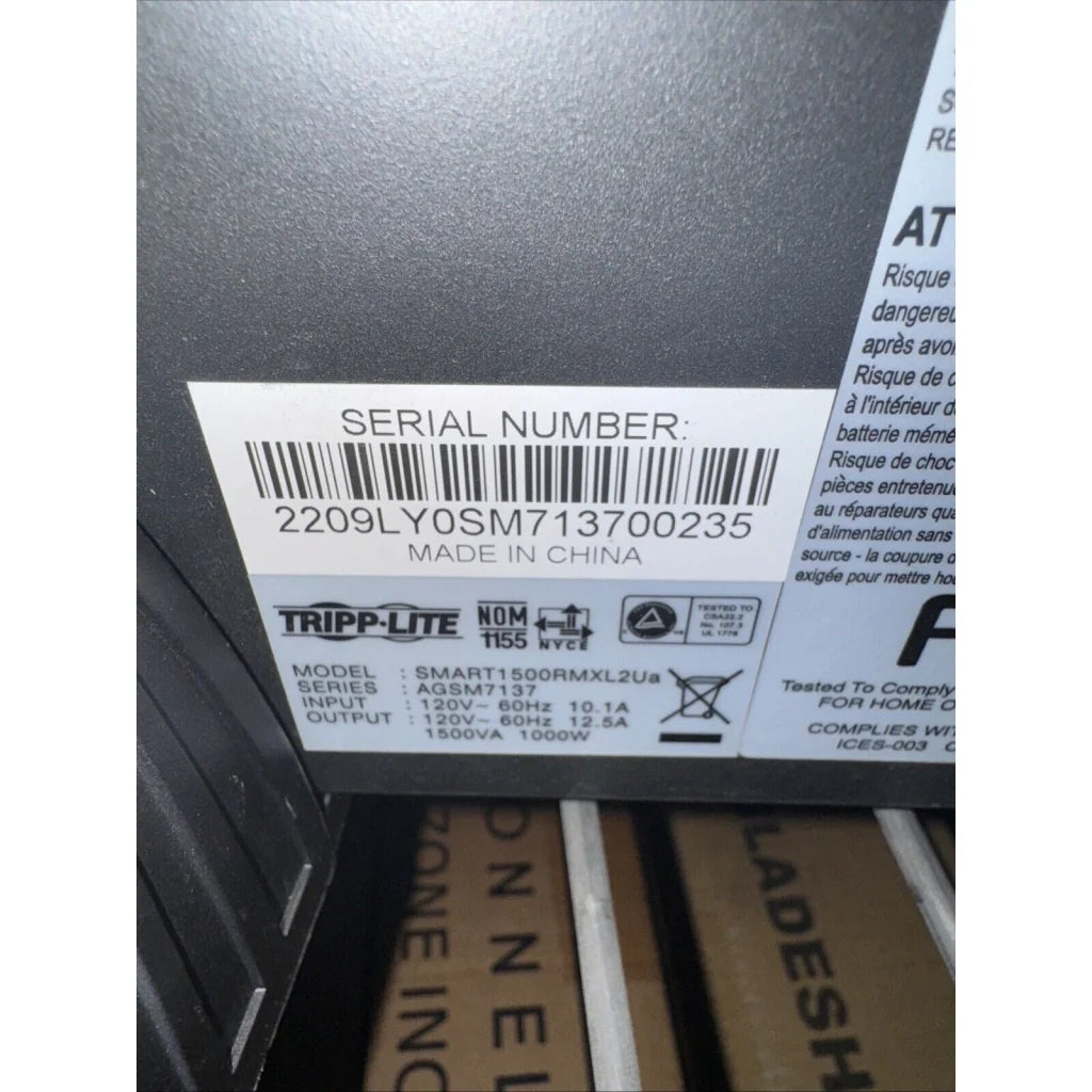Tripp Lite SU1500RTXL2UA smart online UPS black matte back with label