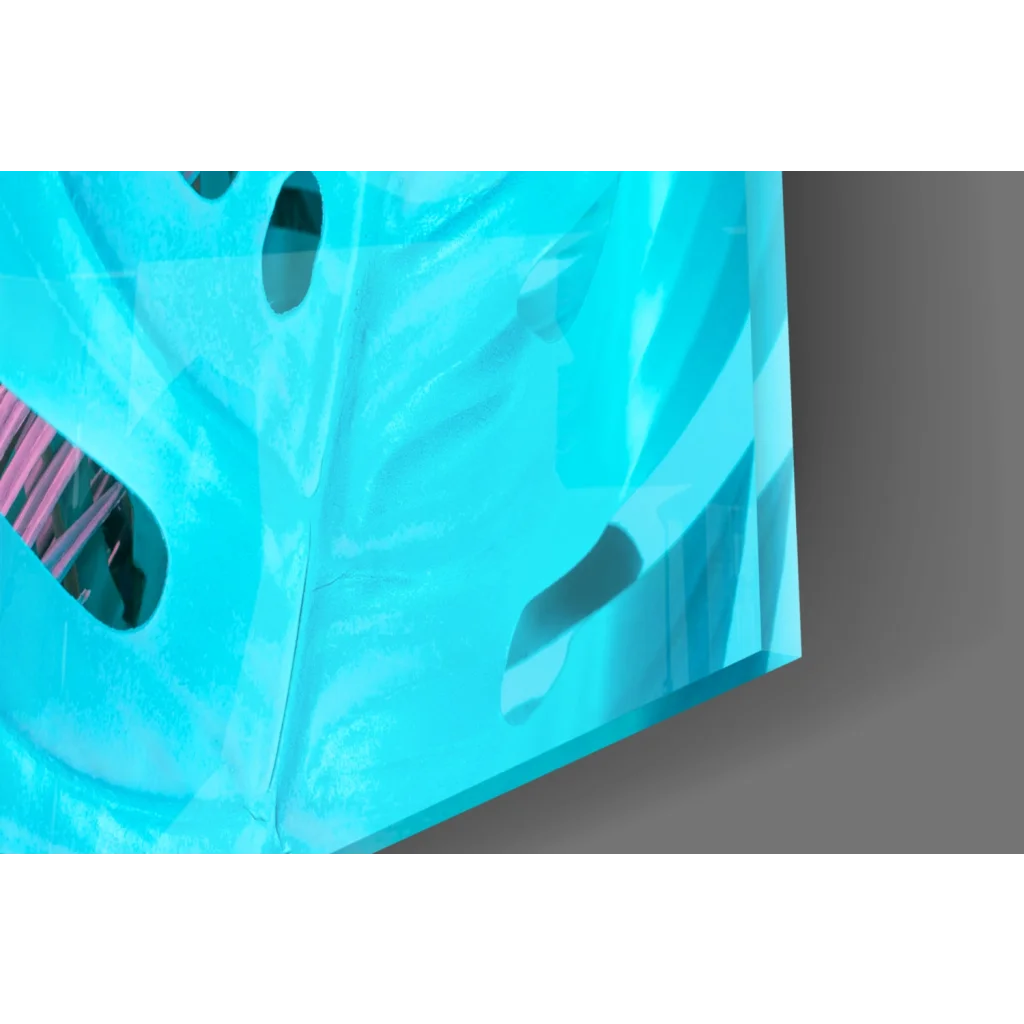 Glossy turquoise glass wall art cube with faceted cutouts