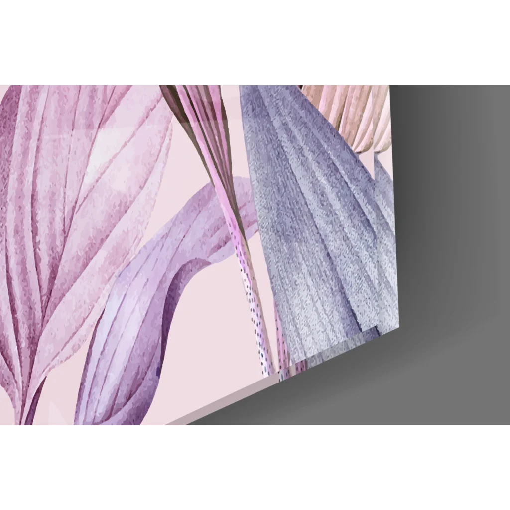 Purple tropical leaves canvas wall art print in soft lavender tones