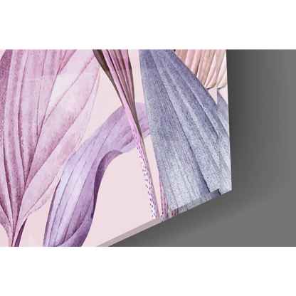 Purple tropical leaves canvas wall art print in soft lavender tones