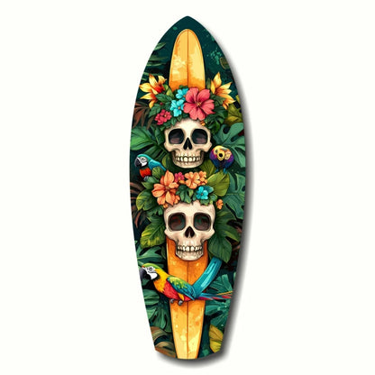 Tropical Skull Surfboard Tempered Glass Art with Parrots | Insigneart USA | vintageantiquesgifts.com