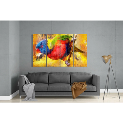 Colorful tropical parrot on branch, multi-panel wall art canvas
