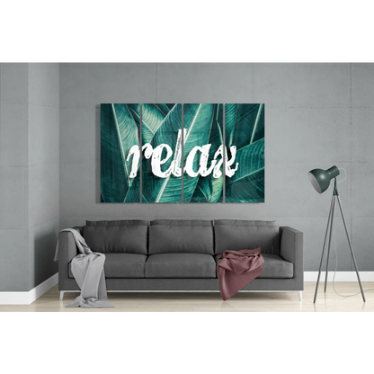 Tropical Relax green leafy glass wall art with relax text