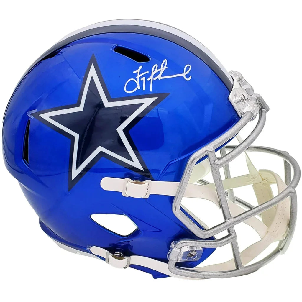 Troy Aikman signed Dallas Cowboys Flash blue helmet with chrome faceguard