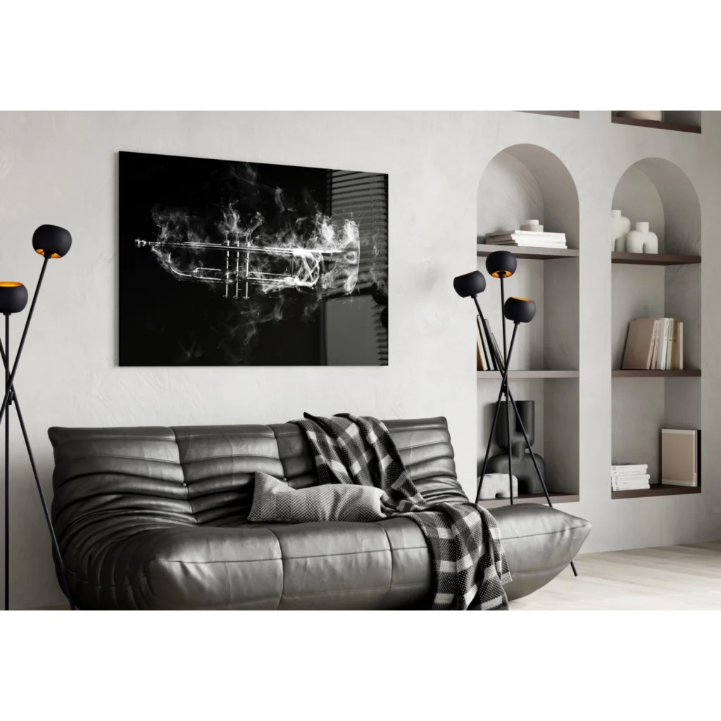 Black-and-white smoky trumpet glass wall art on canvas