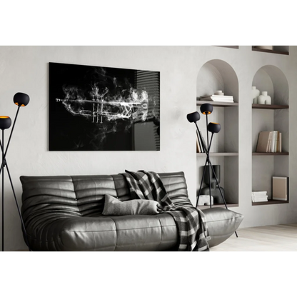 Black-and-white smoky trumpet glass wall art on canvas