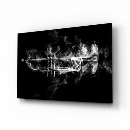 Black and white smoky trumpet glass wall art print