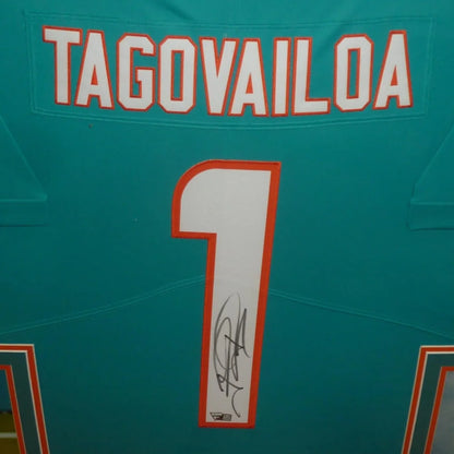 Tua Tagovailoa autographed Miami Dolphins teal Nike jersey framed