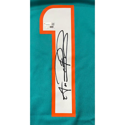 Tua Tagovailoa autographed teal Miami Dolphins Nike jersey with #1 patch