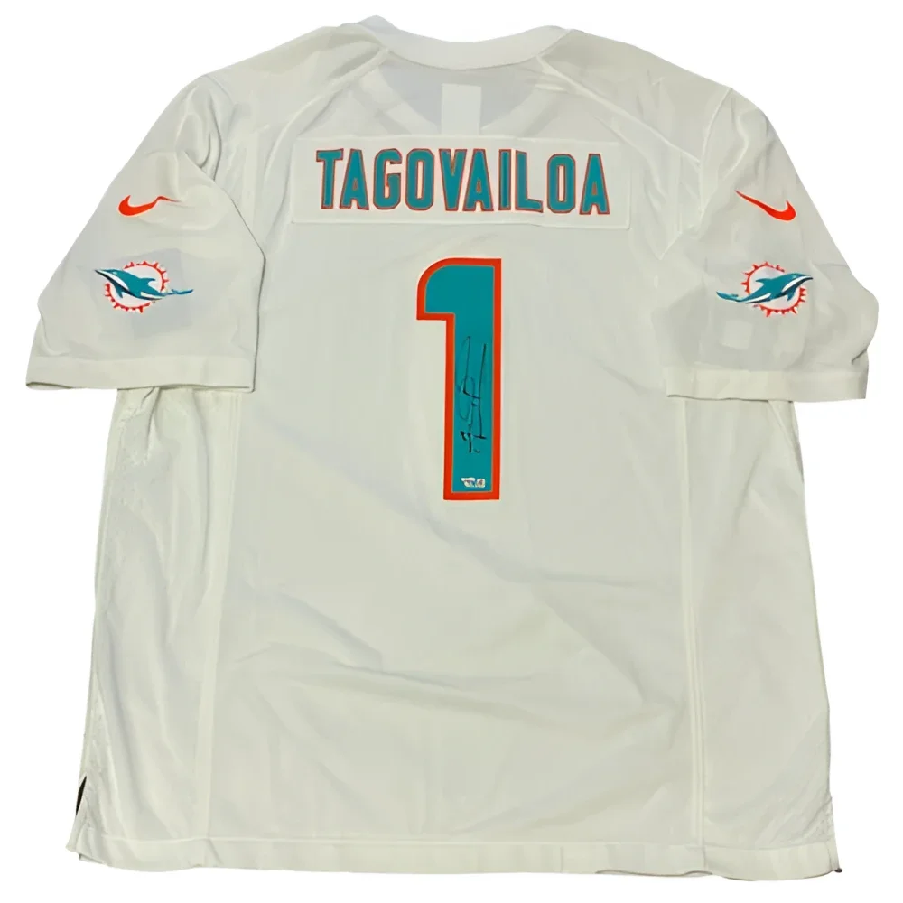 Tua Tagovailoa autographed white Miami Dolphins Nike jersey with #1