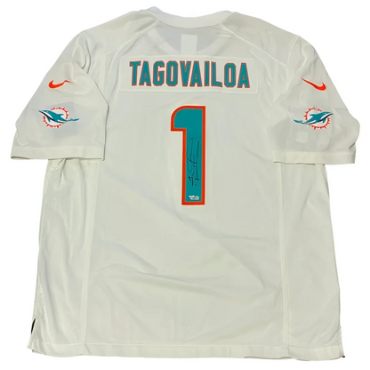 Tua Tagovailoa autographed white Miami Dolphins Nike jersey with #1