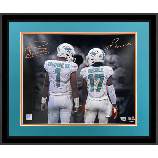 Miami Dolphins Tua Tagovailoa and Jaylen Waddle autographed deluxe framed 16x20 photo