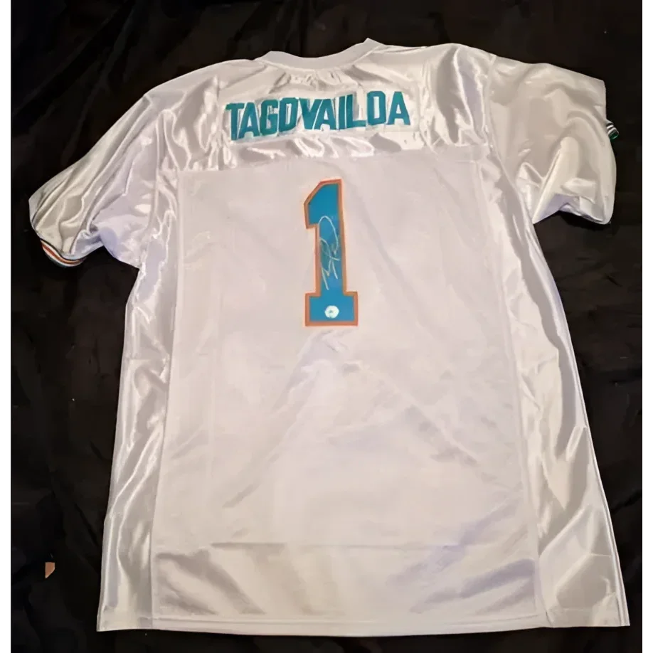 White Tua Tagovailoa Miami Dolphins autographed jersey with signature and COA