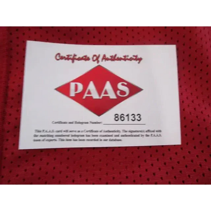 White certificate of authenticity with red diamond logo and number 86133 for Tua Tagovailoa football jersey with PAAS COA