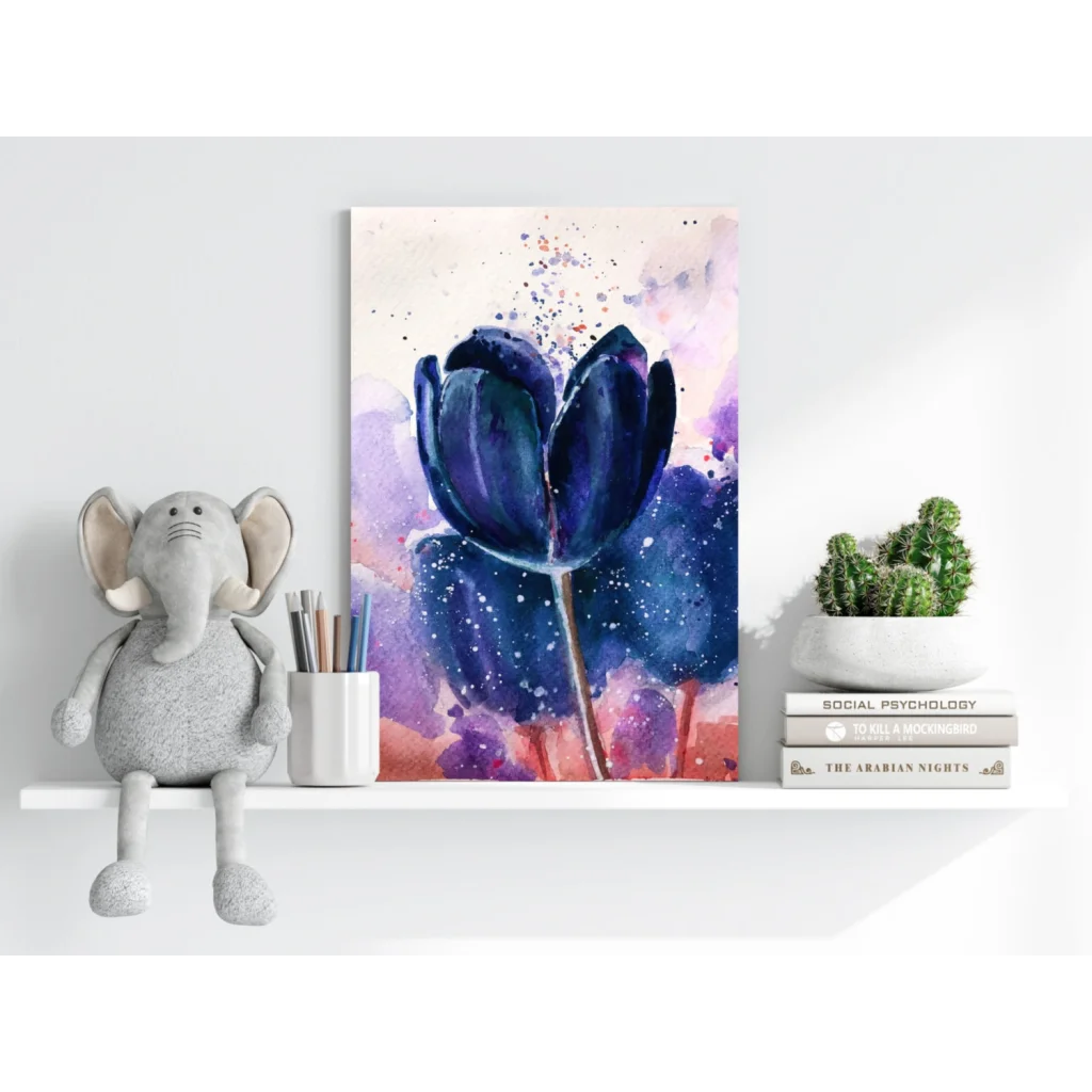 Vibrant blue tulip watercolor on insigne aluminum prints for walls