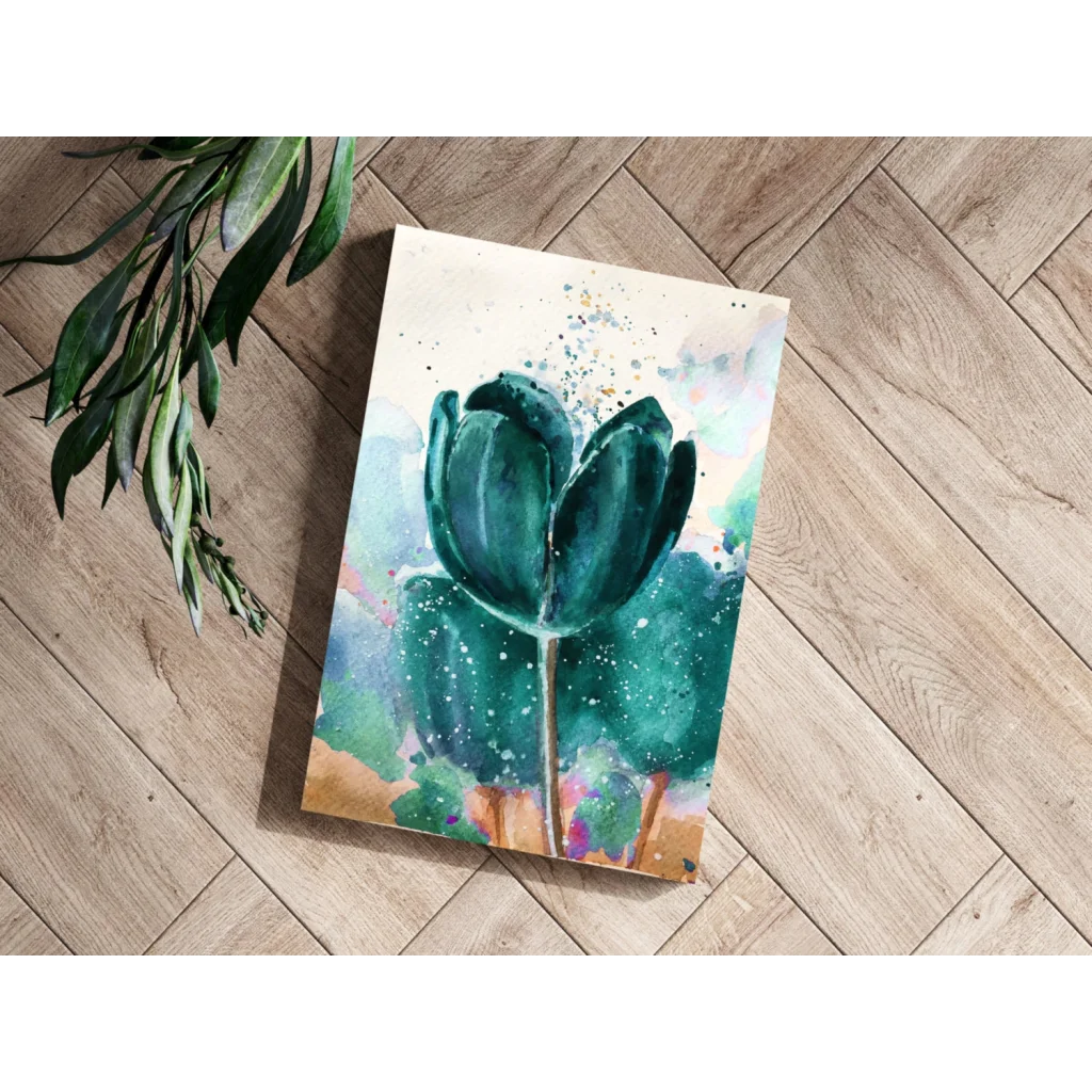 Vibrant teal tulip watercolor on insigne aluminum print