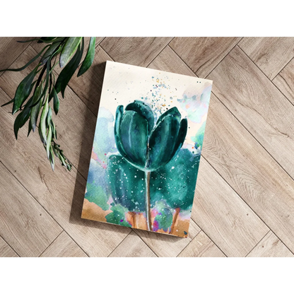 Vibrant teal tulip watercolor on insigne aluminum print