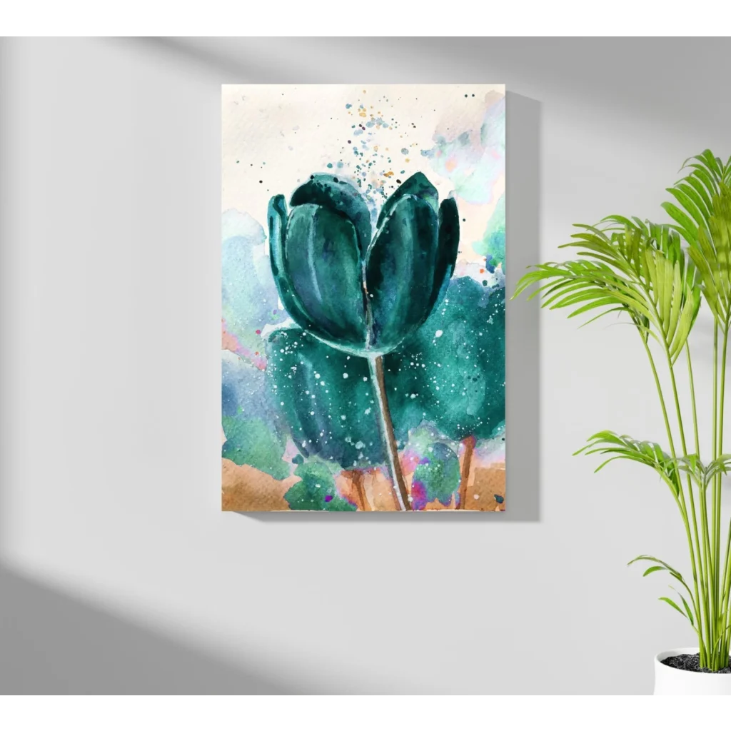 Vibrant teal tulip watercolor on insigne aluminum prints