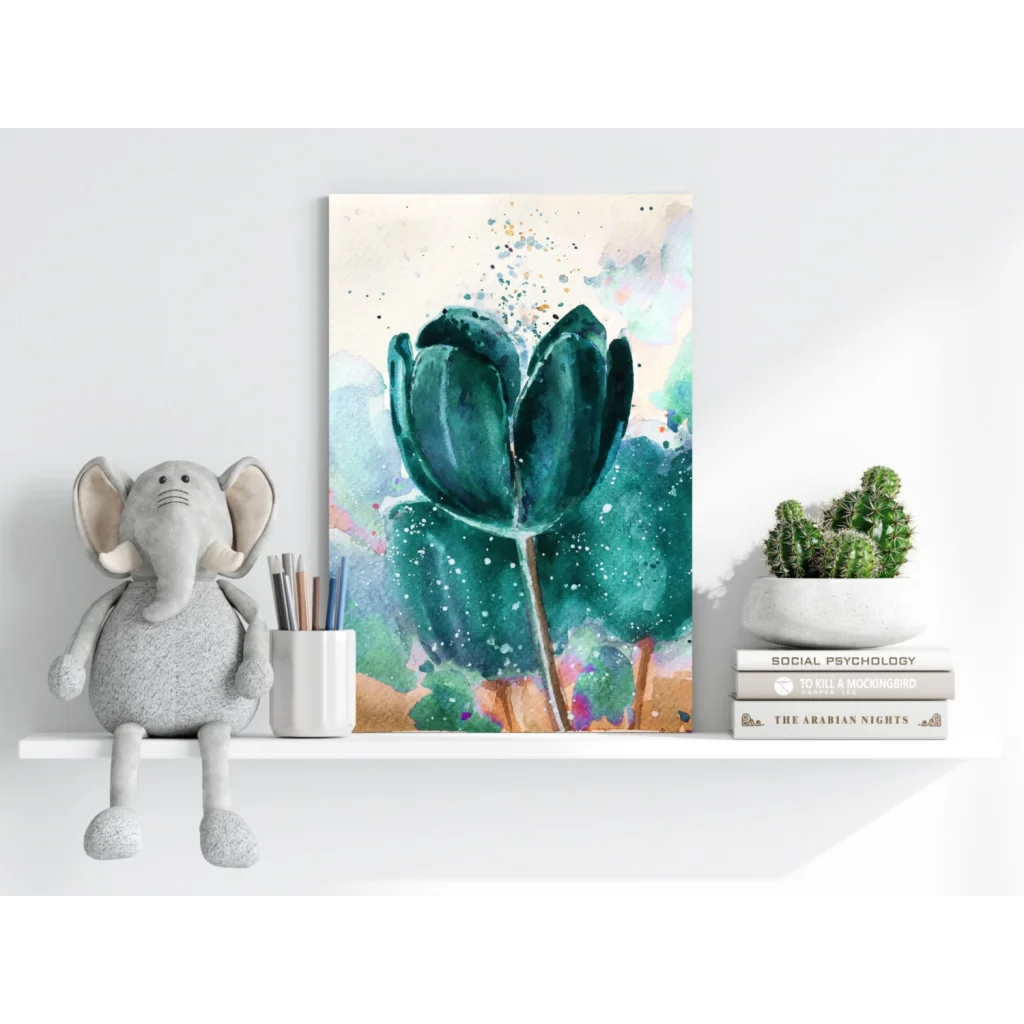 Vibrant teal tulip watercolor on insigne aluminum print