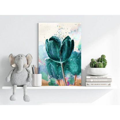Vibrant teal tulip watercolor on insigne aluminum print