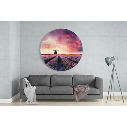 Stunning Tulip Sunset Tempered Glass Art Circle | Glass Wall Art Print | vintageantiquesgifts.com