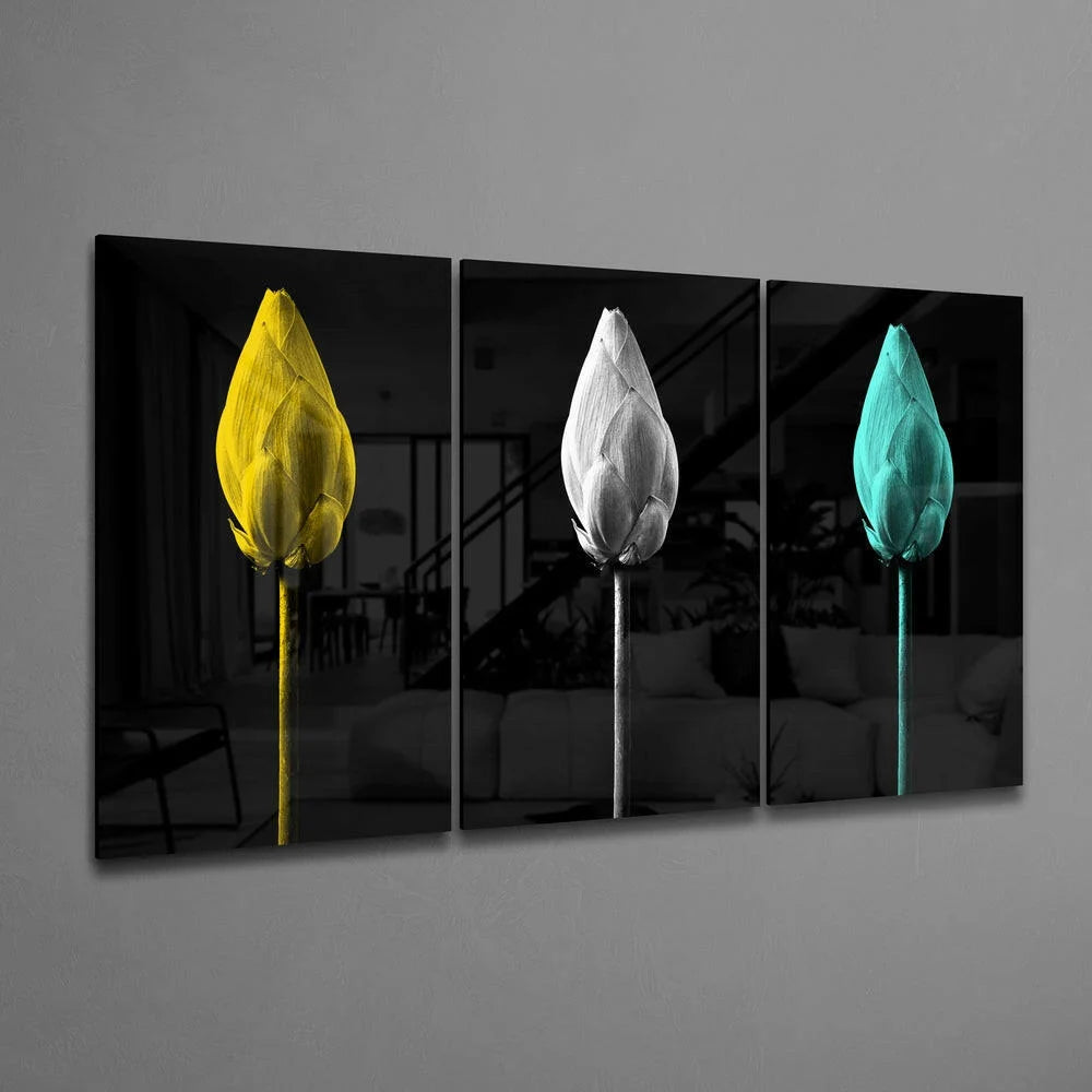 Vibrant Tulip Triptych Glass Wall Art in Bold Colors | Glass Wall Art Print | vintageantiquesgifts.com