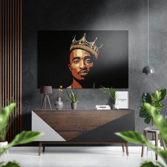 Tupac gold crown portrait on brushed aluminium dibond wall art