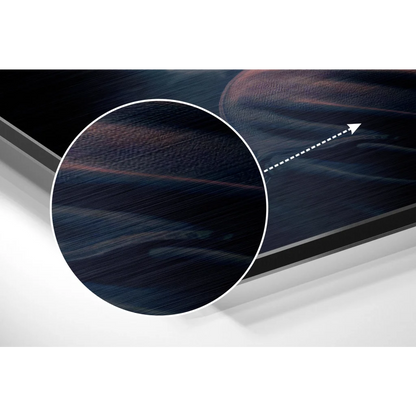 Close-up of sleek brushed aluminium dibond wall art print surface