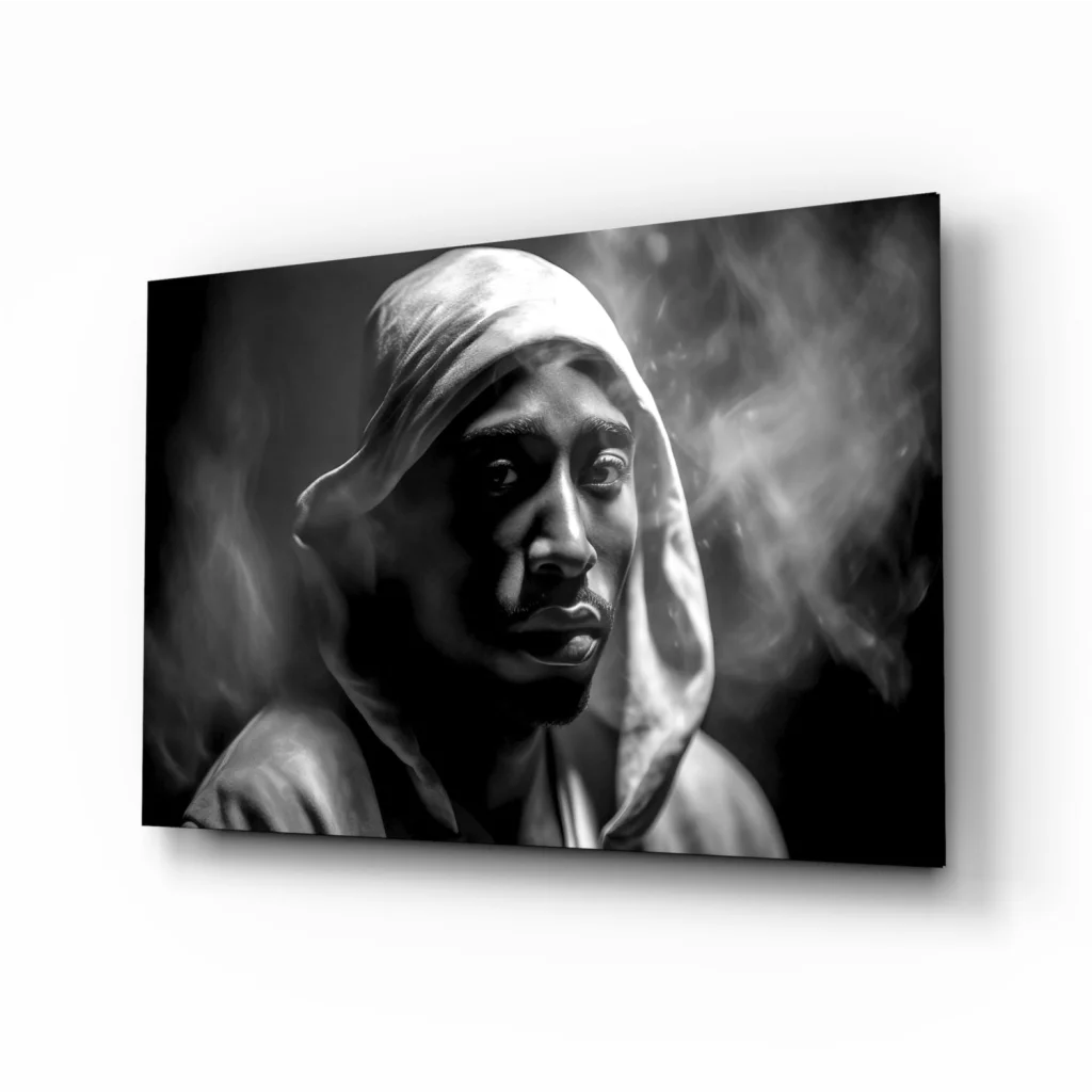 Tupac Smoke Portrait Glass Wall Art Canvas Print | Insigneart USA | vintageantiquesgifts.com